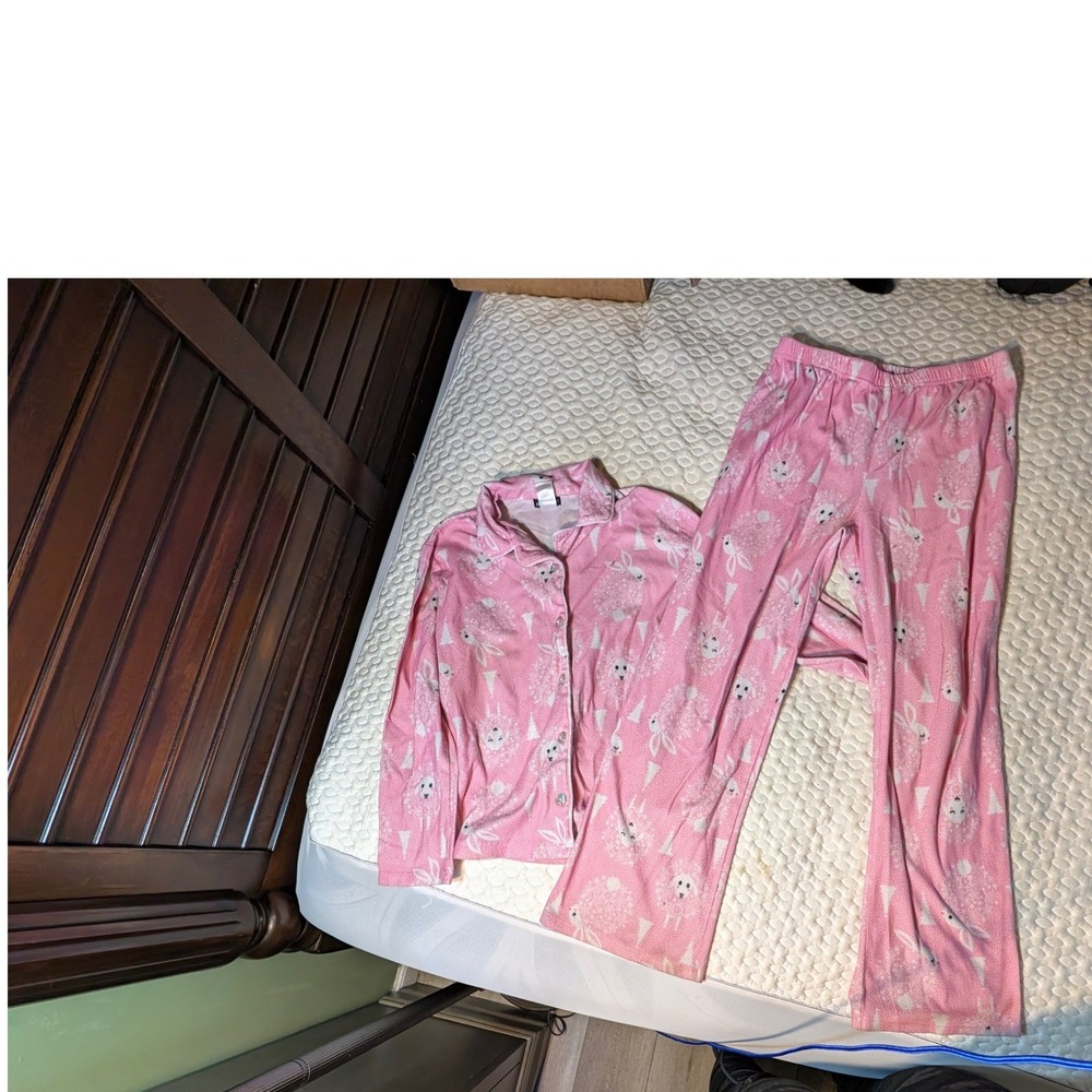 Joe Boxer Kids Pink Sheep Bunny Fleece Pajama Set XL 14/16 Long Sleeve Pants